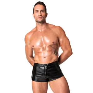 cueca wetlook brilhante elástico cintura ajustável frontal laço minimalista moderno sensual resistente confortável tecido poliéster elastano