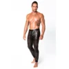 calça wetlook elástica brilho durável perfurada respirável amarração frontal cintura ajustável punhos canelados tecido poliéster elastano revestimento polímero