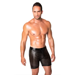 shorts ciclista wetlook elástico perfurado respirável elegante ajustável amarradura frontal cintura elástica tecido durável poliéster elastano revestimento polímero