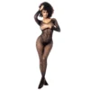 macacão preto malha larga sensual mangas compridas segunda pele ajuste corporal decote aberto costas decotadas corte ajustado versátil íntima moda