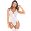 branco renda tule transparente delicada sensual elegante ajustável alças botões decorativos amarração costas ligas integradas glamouroso refinado poliamida elastano