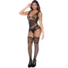 macacão preto renda floral strass copas transparentes decote amplo corpete semi transparente sensual glamouroso poliamida elastano