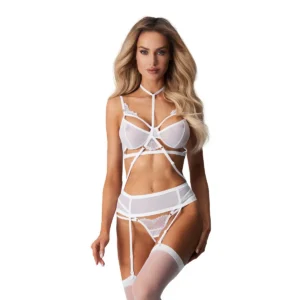 conjunto lingerie aberto três peças branco premium sutiã aro suave modelador busto cinta larga barbatanas cintura tanga aberta