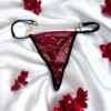 fio dental bordô renda floral fina transparente joias douradas destacáveis anéis ajustáveis alças ajustáveis cavado sofisticado