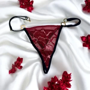 fio dental bordô renda floral fina transparente joias douradas destacáveis anéis ajustáveis alças ajustáveis cavado sofisticado