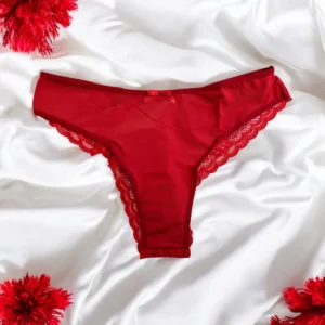 calcinha vermelha renda cetim laço frente opaca traseira floral delicada sensual elegante confortável cavado lisonjeiro uso diário poliamida elastano
