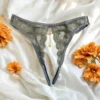 tanga cinza renda fina delicada abertura virilha sexy ousada corrente dourada joia aleatória cintilante tiras ajustáveis anéis dourados