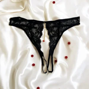 tanga preta renda refinada sensual corrente dourada joia colorida aleatória frontal cintilante abertura entreperna tiras ajustáveis argolas douradas