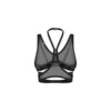 top preto malha transparente recortes geométricos dramáticos bordas precisão fecho ajustável três etapas busto cintura alças personalizáveis decote enfeite chamativo