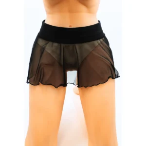 mini saia preta transparente tule leve fluida sexy evasê ondulada cós largo elástico cintura acinturada tecido vaporoso glamourosa sedutora