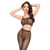 conjunto duas peças pretas sensual elegante top transparente meia calça arrastão formas vibrantes coleção penthouse nylon elastano
