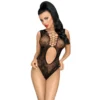 body arrastão renda floral preto transparente decotado entrelaçado cruzado peito costas abertas virilha aberta nylon elastano sensual