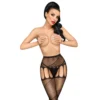 meia calça fantasia preta ligas linhas verticais rede fina transparente cintura elástica reforço invisível ponta pés poliamida elastano sensualidade