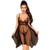 camisola longa preta renda fina malha busto bordado sensual decote tanga combinando inclusa luxuosa elegante sexy poliéster elastano