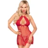 babydoll renda vermelha tule transparente poás laço decote sensual tanga combinando sustentável embalagem luxo dourado exclusivo