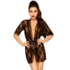 roupão renda floral preto cinto acetinado tanga combinando sensual feminino transparente leve elastano nylon sedoso luxuoso