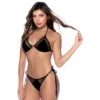 biquíni preto triangular tule transparências sutil cortininha ajustável suporte decote calcinha cordões laterais adaptável versátil atemporal praia piscina lavagem manual