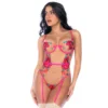 corpete tule bordado floral transparente colorido aro suporte alças ajustáveis ligas integradas sensual trançado costas poliéster