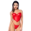 conjunto duas peças couro sintético vermelho liso bustiê estruturado armação suporte alças removíveis tanga coordenada sensual audacioso versátil Mapalé