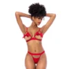 Conjunto sensual Mapalé sutiã copas abertas laços travessos tanga combinada alças ajustáveis corte refinado realce curvas elegância ousadia colombiana irresistível