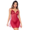babydoll Mapalé sensual romântico sedutor bojos bordados metálico tule transparente fendas laterais laços alças ajustáveis tanga combinando elegante refinado atrevido