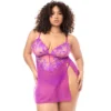 babydoll tamanhos grandes tule transparente bordado floral tanga combinando alças ajustáveis cetim sensual romântico delicado feminino elegante Mapalé