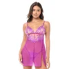 babydoll sensual rede transparente bordado floral romântico refinado delicado sedutor leve alças ajustáveis cetim tanga combinando conjunto feminino irresistível