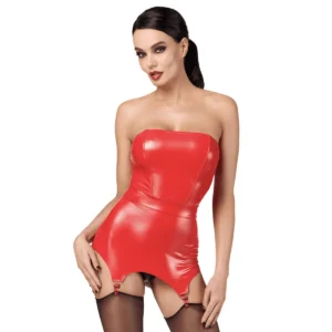 corpete cinta liga vermelho tecido acabamento brilhante estruturado barbatanas suporte cintura zíper traseiro revestimento polímero elastano poliéster tiras clipes sensual