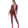 macacão tule flocado bordô decote V profundo mangas compridas pernas comprimento total zíper virilha poliéster elastano justo elástico sensual lingerie
