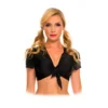 top curto mangas curtas amarracao frontal poliester elastano leve confortavel ajustavel feminino casual verao basico moderno sensual