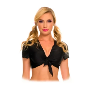 top curto mangas curtas amarracao frontal poliester elastano leve confortavel ajustavel feminino casual verao basico moderno sensual