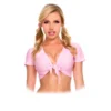 top curto transpassado mangas curtas amarração frontal nó decote profundo tecido poliéster elastano leve ajustado feminino verão versátil