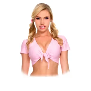 top curto transpassado mangas curtas amarração frontal nó decote profundo tecido poliéster elastano leve ajustado feminino verão versátil