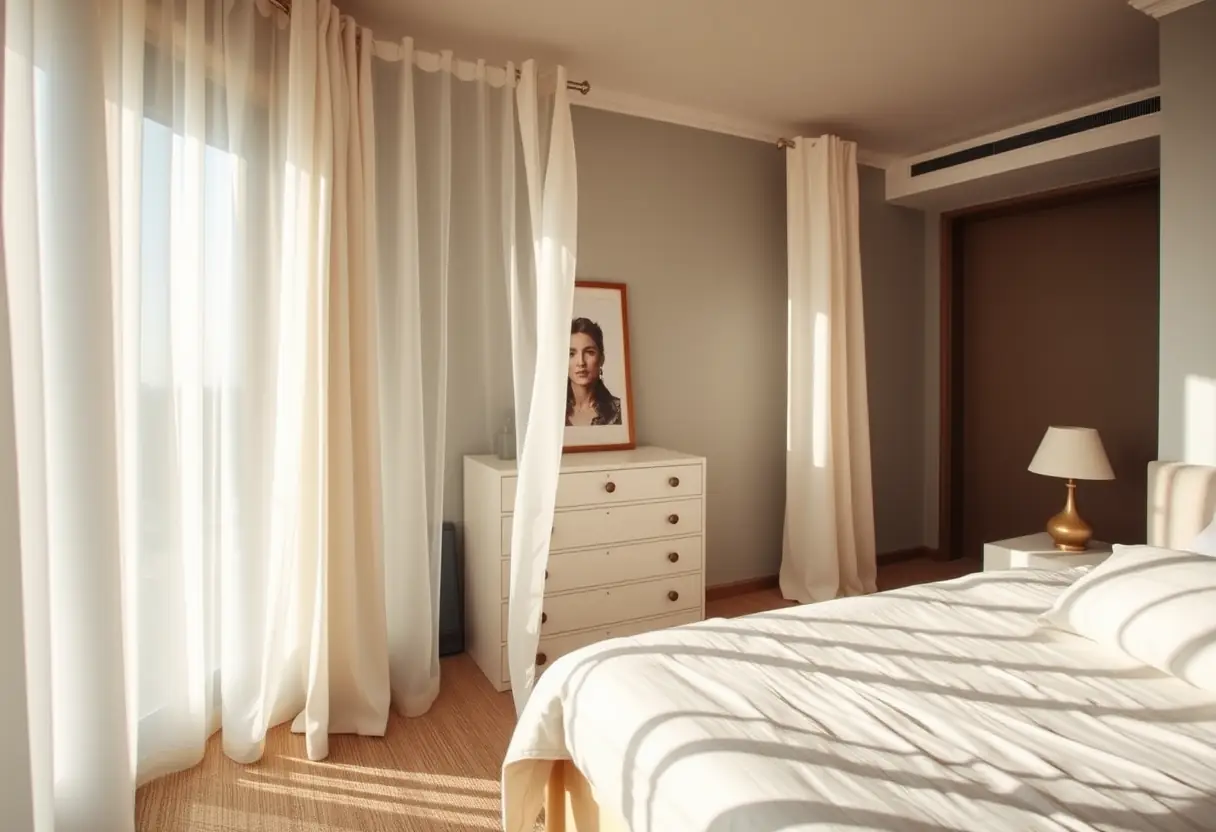cortinas balançando suavemente em um quarto
